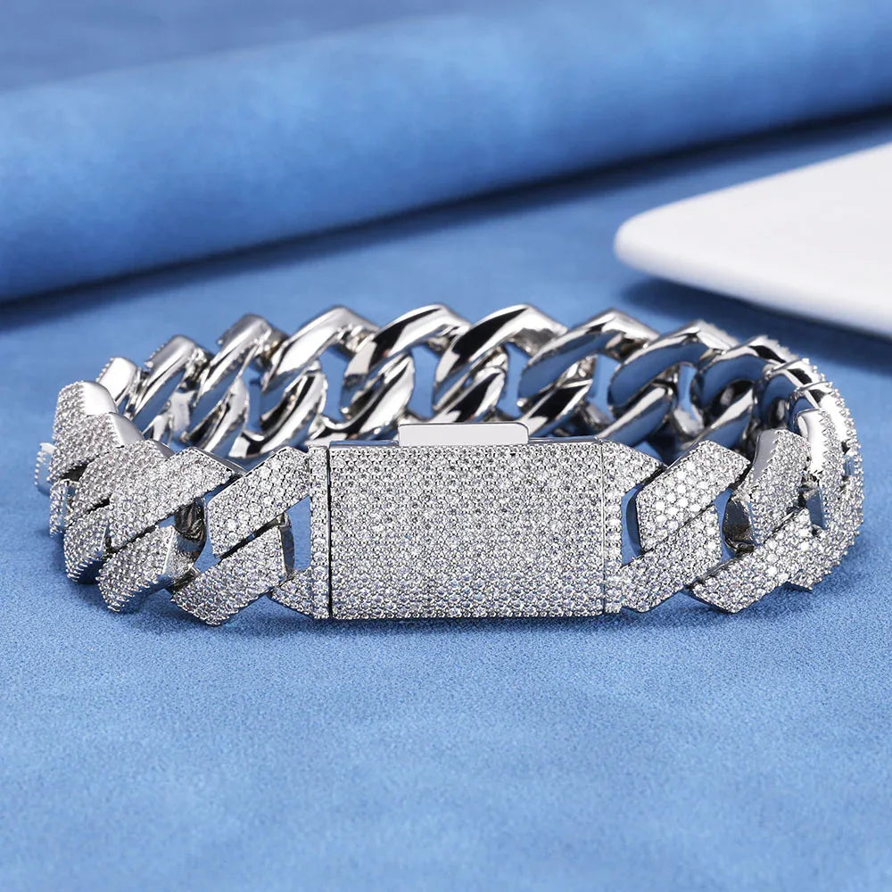 Rapper 15mm S925 Silver CZ Cuban Link Bracelet – Iced Out Chain, Custom Luxury Men’s Jewelry | Caratix Jewelry - CaratixJewelry